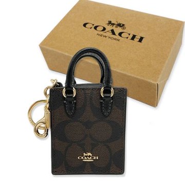 COACH 經典C LOGO鑰匙圈AirPods收納包迷你琴譜包吊飾附禮盒(深咖)