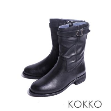 KOKKO時髦率性柔軟寬筒短靴黑色