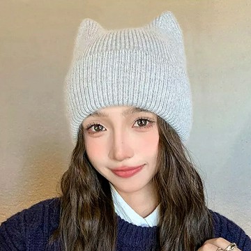 【米蘭精品】現貨+預購 韓版毛帽毛呢帽針織帽秋冬季加絨厚磅保暖帽冷帽休閒帽- 甜美貓耳女帽子4色74my46