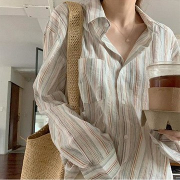 慵懶風細條紋襯衫女2026春季韓系ins風小眾寬松顯瘦氣質長袖襯衣