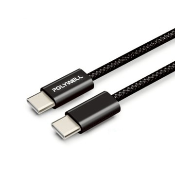 POLYWELL 寶利威爾 Type-C to Type-C PD編織快充線 3A 60W PW15-W45-M811  20cm  黑色  1條