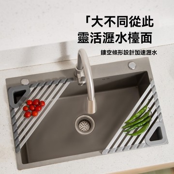 免打孔可折疊太空鋁三角水槽置物架廚房專用瀝水架矽膠碗碟收納架