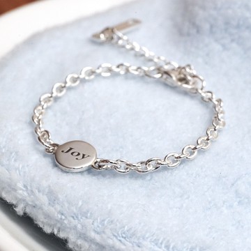 ART64 純銀 單面刻字 簡約圓形 兒童手鍊 925純銀 (客製化訂製 新生兒 彌月禮物 親子銀飾)