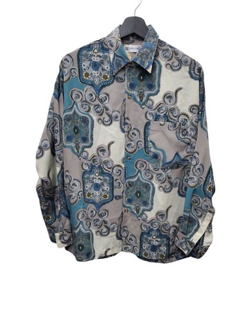 有禮貌穿搭 日本古著 民俗圖騰 絲質感 長襯 L號 近全新