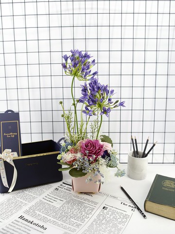 愛情花紫玫瑰香氛花藝/擬真花/禮物/桌花/永不凋零/人造花/美化