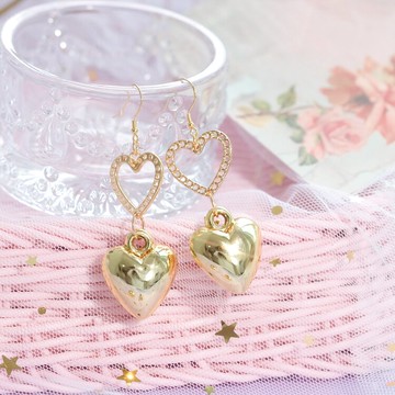 日系手作精致簡約日本少女心小物AE風愛心鏤空耳鉤耳夾耳環1入