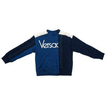 二手品 Versace 拼色品牌logo針織毛衣#40(藍/白)