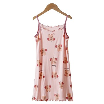 MAMDADKIDS - 涼感莫代爾細肩帶連身睡裙/家居服-滿版大象-粉色