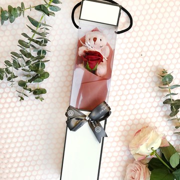 熊抱玫瑰透視禮盒 四色可選  | 畢業 生日首選 | 台北可自取