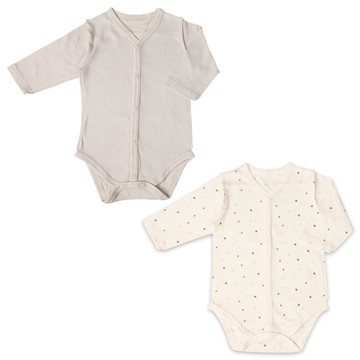 akachan honpo - 長袖前開式速乾包屁衣-2件組 星星-灰色