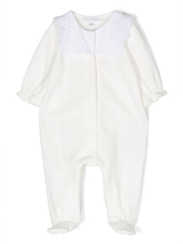 Tartine Et Chocolat - lace-collar ruffled-cuffs pajamas - kids - Cotton/Polyester - 1 mth - White
