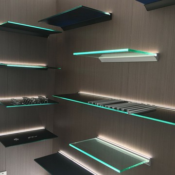 鋁合金LED發光置物架夾玻璃層板 鞋包展示架一字隔板燈掛壁式酒架