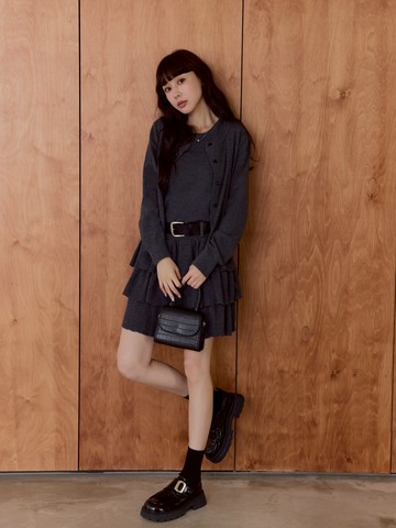 兩件式層次蛋糕裙套裝-附皮帶