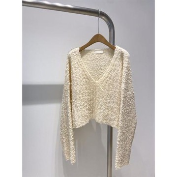 白針織衫女韓國東大門秋冬新款時尚寬松v領高級感慵懶風毛衣上衣