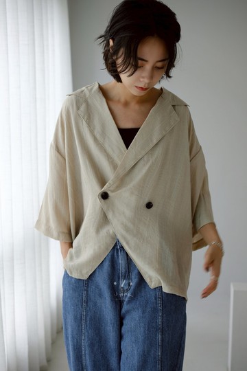 夏夜晚風人造絲短袖西服外套 - 2色 - 晚風杏