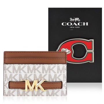 COACH 紅色C LOGO胸針+MICHAEL KORS 象牙白色LOGO證件名片夾