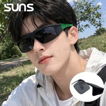【SUNS】上翻式墨鏡 Polarized偏光墨鏡 綠框 運動太陽眼鏡 抗藍光+抗UV400/可套鏡/防眩光/遮陽