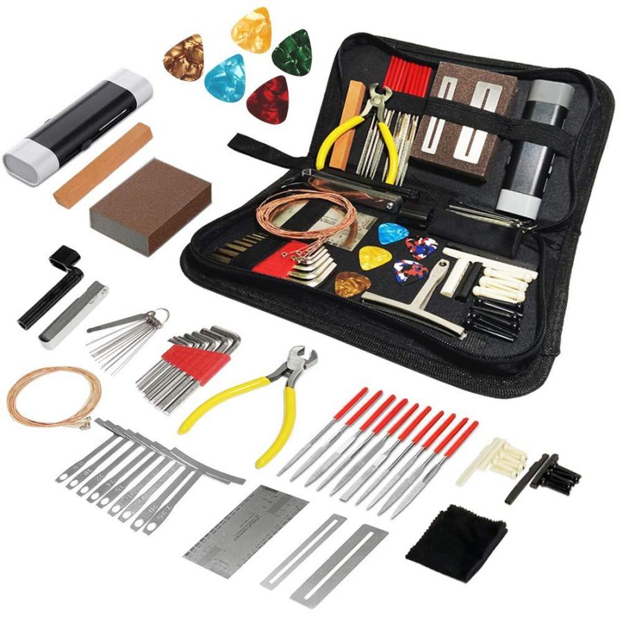 Guitar Tool Kit,Professional Repairing Maintenance Kit with Strings Picks Bridge Pins Gauge Accessories Gift for Acou 72PCS