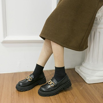ocean one 秋冬單鞋學院風樂福鞋女松糕厚底金屬扣軟底JK小皮鞋