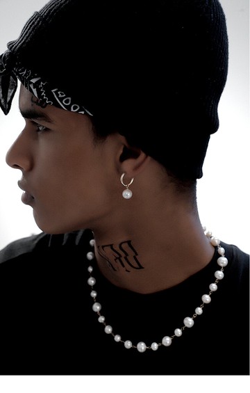 KREAM 14K包金耳圈珍珠耳墜男嘻哈女同款耳釘