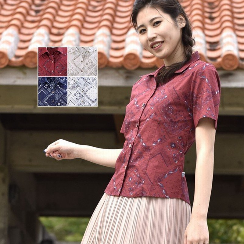 かりゆしウェア 沖縄アロハシャツ レディース バンダナ柄 スキッパー半袖 リゾートウェディング 女性用 結婚式 ギフト プレゼント 通販 Lineポイント最大0 5 Get Lineショッピング