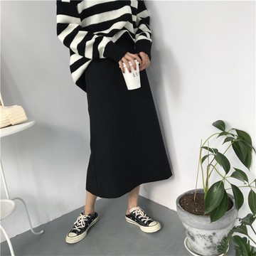 秋裝女裝寬松顯瘦中長款A字半身裙純色高腰百搭打底裙女裙子1入