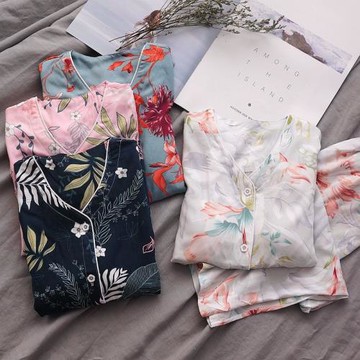 尋光設計 女式高端貢緞綿綢帶胸墊免文胸短袖睡衣家居服套裝透氣