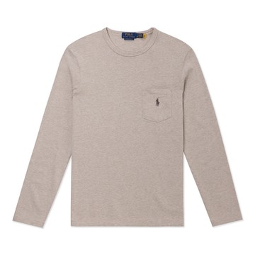 Polo Ralph Lauren 熱銷刺繡小馬素面長袖T恤(厚磅款)-奶茶色