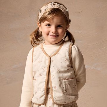 PIPPY 優雅小花純棉馬甲背心 卡其-090