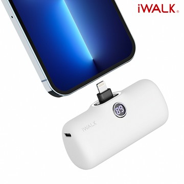 【iWALK】Pro 五代 快充數顯版 直插式口袋電源 行動電源 4800mAh(Lightning接頭專用)(有標示Wh)-白晝