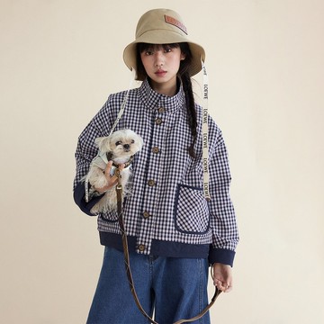 兩面穿藏青格紋外套|外套|春款|Sora-1771