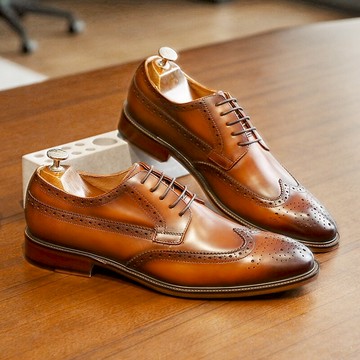 德賽布洛克皮鞋男雕花英倫風真皮男鞋棕色商務休閑大碼正裝婚鞋潮