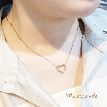 送禮物 現貨商品【焦糖小姐 Ms caramelo】925純銀鍍K白 鋯石項鍊(心動時刻項鍊)