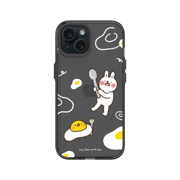 iPhone 15 Clear 酷墨灰 - 懶散兔與啾先生 Lazy Rabbit and Mr.Chu - 荷包蛋
