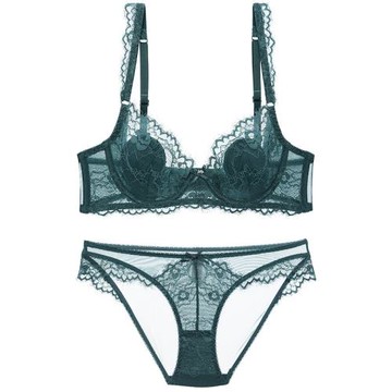 歐美法式性感薄款大碼胖mm蕾絲舒適內衣聚攏女士文胸套裝D杯E杯D