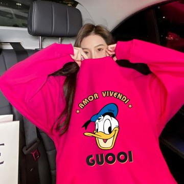 火龍果色衛衣女加絨2025秋冬新款寬松大版慵懶風中長款遮屁股上衣