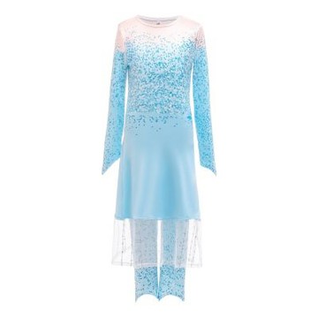 淺藍冰雪公主紗質長袖洋裝+內搭褲 套裝 萬聖節 造型服 角色扮演 Cosplay 女童 兒童 橘魔法 【BB3038】