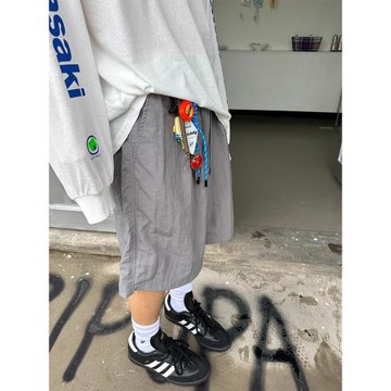 美式復古輕薄速干純色休閑短褲男女夏季寬松直筒透氣運動五分褲潮