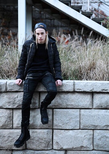 【JP.美日韓】 韓國 嘻哈 拼接 機車褲 皮褲 休閒褲 牛仔褲 暗黑 龐克 拉鍊設計