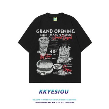 KKyesiou美式街頭潮牌印花短袖T恤男女oversize嘻哈純棉情侶上衣