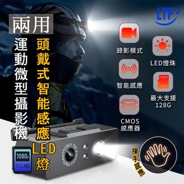 【LTP】W3長電力兩用型頭戴LED燈攝影機 微型密錄器/針孔攝影機/行車紀錄器(揮手感應式LED燈)
