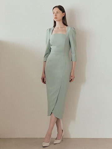 AMELIA Square neck tulip skirt dress (Pale pink/Mi