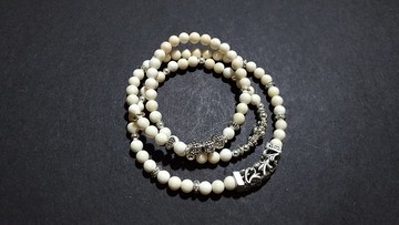 (3圈)(天然石水晶手鍊)象牙白色老硨磲純銀