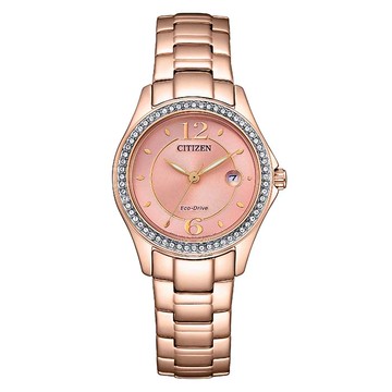 【CITIZEN】星辰 Eco-Drive 典雅晶鑽 鋼錶帶 日期 光動能女錶 FE1252-82X 粉/玫瑰金 29mm