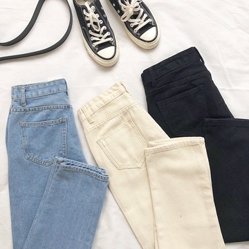 RENA推薦春夏基礎好穿水洗做舊好質量高腰顯瘦休閒直筒牛仔九分褲 【R11990】