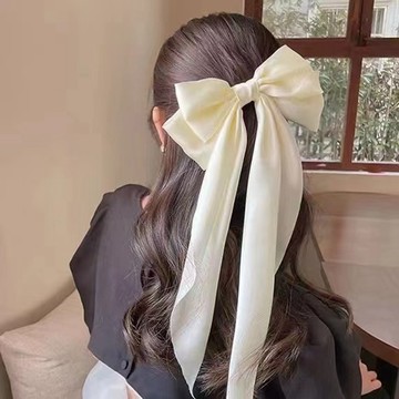 【Miss迷飾】氣質長飄帶蝴蝶結髮夾 蝴蝶結髮夾 新娘伴娘 結婚登記 彈簧夾 髮夾