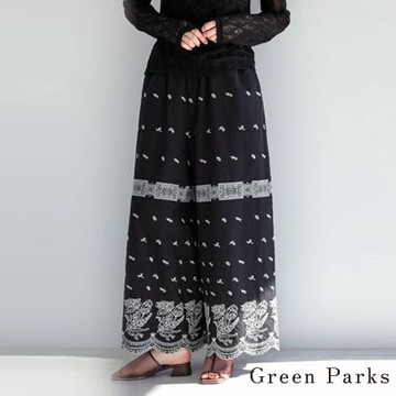 【Green Parks】寬鬆感特色刺繡圖案長褲