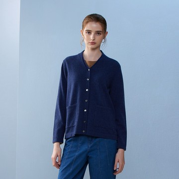 喀什米爾羊絨V領開襟長袖外套(2色)