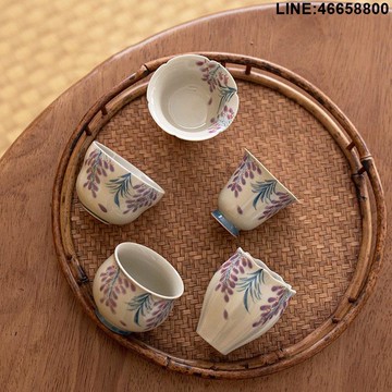 免運 開立發票 茶具 伴手禮  手繪紫藤花茶杯單杯釉下彩草木灰家用陶瓷功夫茶具品茗杯主人杯女