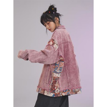 (免運)稚成人ONLINE復古美式甜酷粉色牛仔外套女休閑寬松夾克2023秋冬季